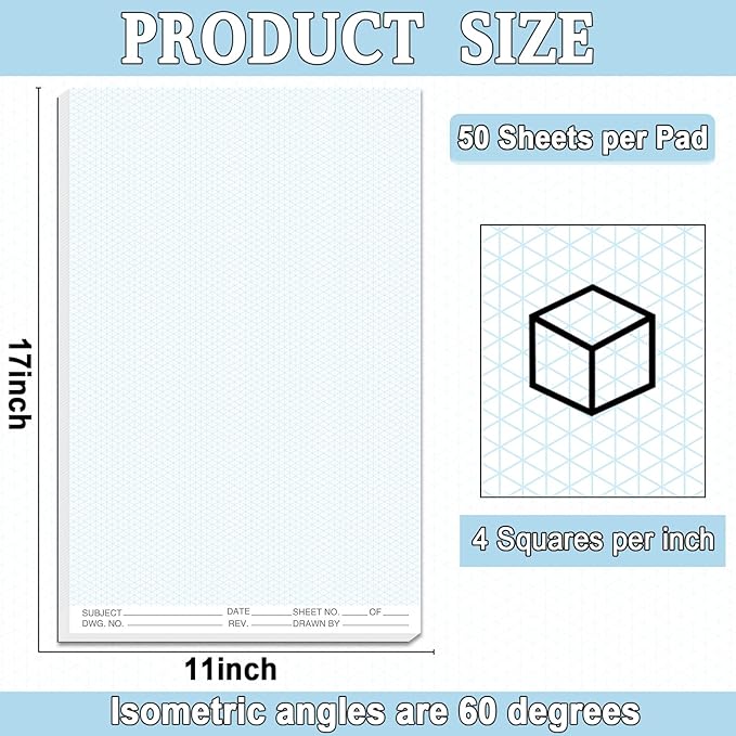 2 Pack 100 Sheets 11" x 17" Isometric Graph Paper Pad Landscape - Image 2