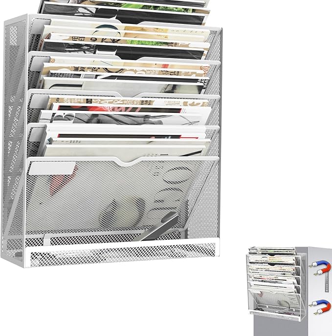 KZWKRG 6 Tier Magnetic File Holder, Large Capacity Mesh Hanging Wall Organizer by Unknown