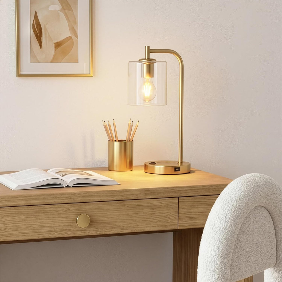 Brightech Elizabeth Table Lamp with Wireless Charging Pad and USB Port, Bedsi...