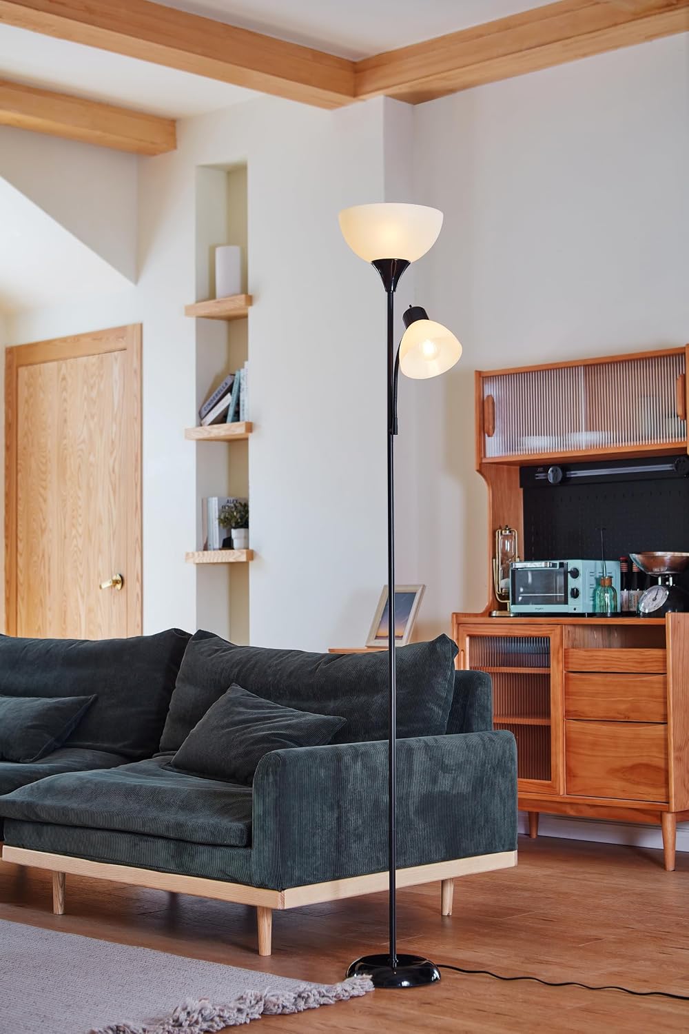 globe electric 67135 72" floor lamp with adjustable shown in use