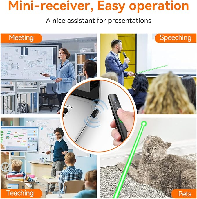 Wireless Presentation Clicker PowerPoint Presenter Remote: Rechargeable Green - Image 7