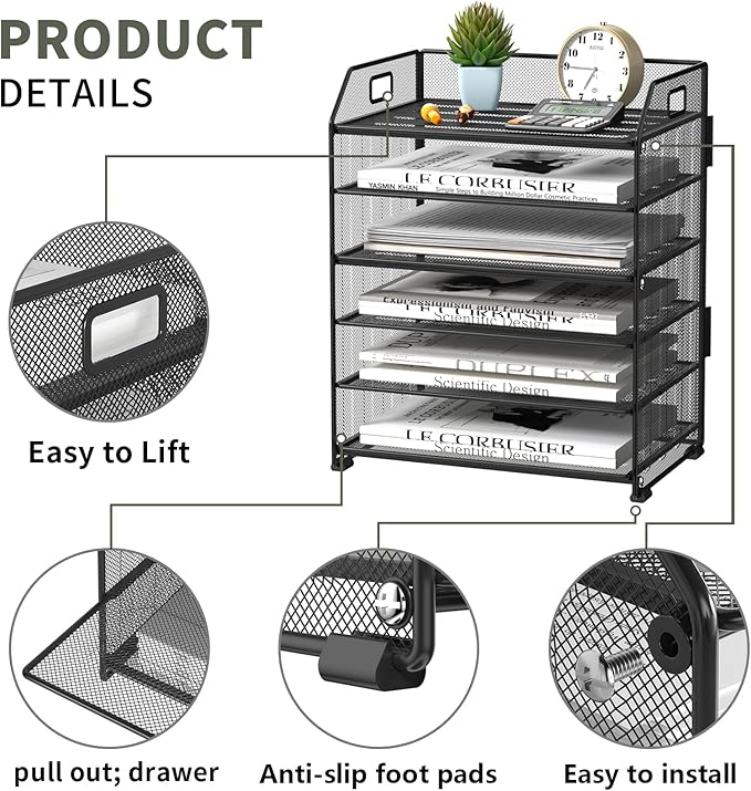 6 Tier Desk Organizer, Heavy-Duty Thick Metal Letter Tray Organizer, Large - Image 3