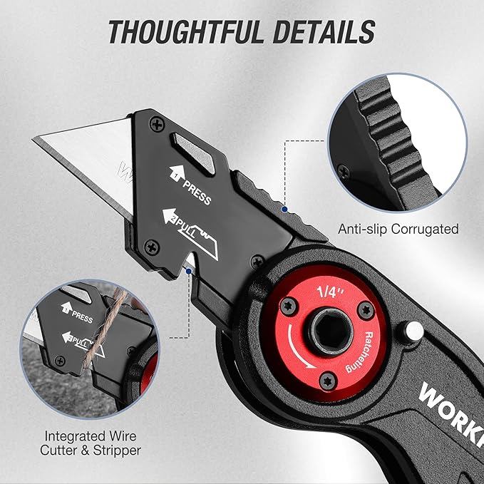 WORKPRO Folding Utility Knife, 2-in-1 Multitool Knife - Image 7