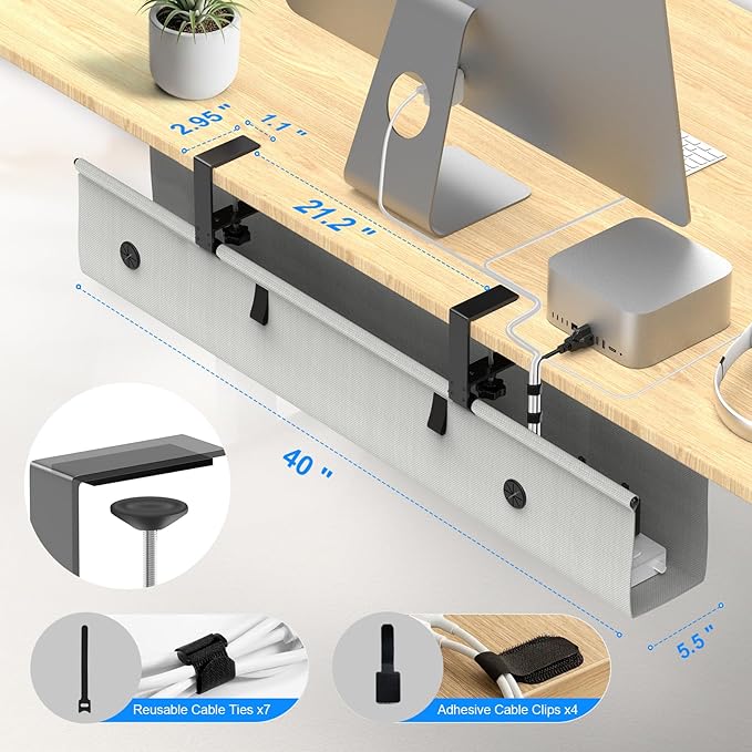 KIGJU Under Desk Cable Management Tray, 40-inch No-Drill Cord Organizer - Image 7