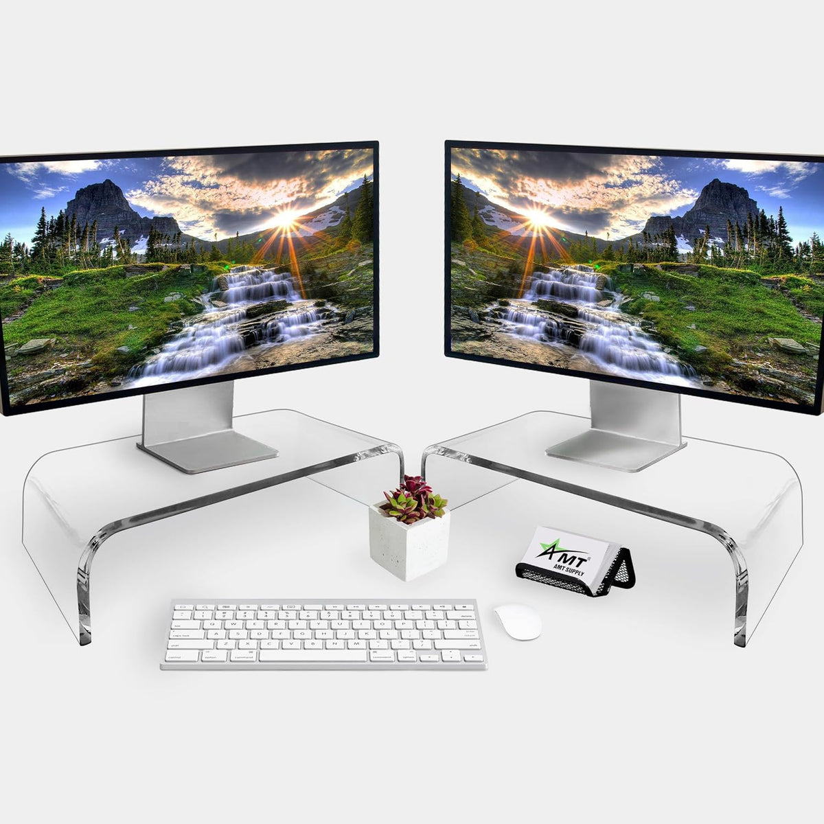 AMT 2 Pack Acrylic Laptop Monitor Stand & Computer Riser with Cat Keyboar...