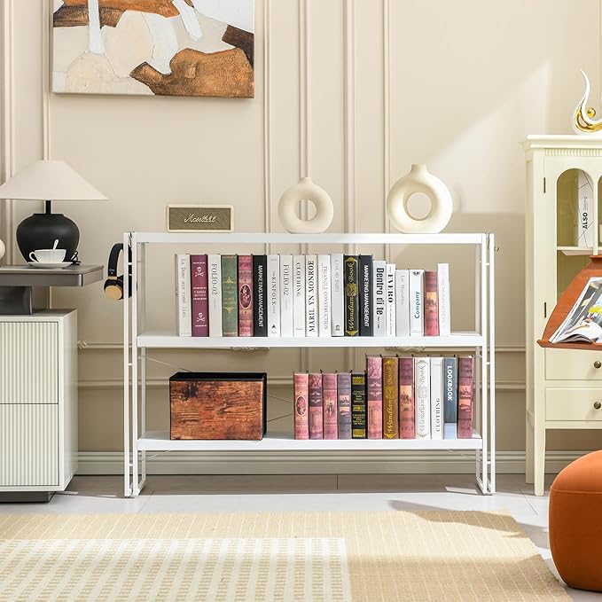 HCHQHS Bookshelf, 3-Tier Industrial Bookcase, Freestanding Horizontal - Image 2