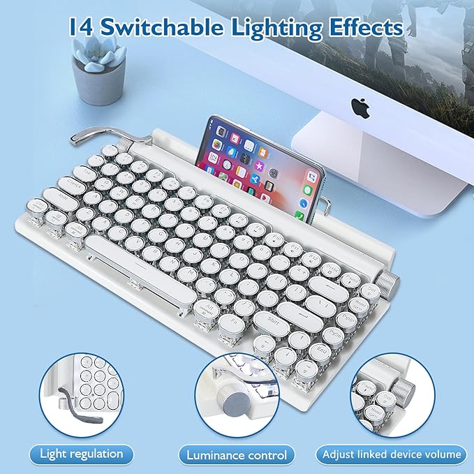 Adventurers Retro Typewriter Keyboard, 75% Layout 83 Keys Wireless Keyboard - Image 3