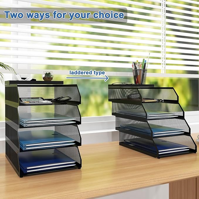 Natwind 4-Tier Desk Organizer, Stackable Paper Tray, Desk Accessories, Metal - Image 5