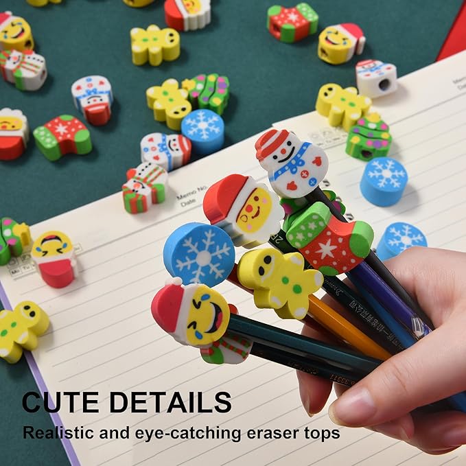 42 Pieces Christmas Pencil Top Erasers - Image 5