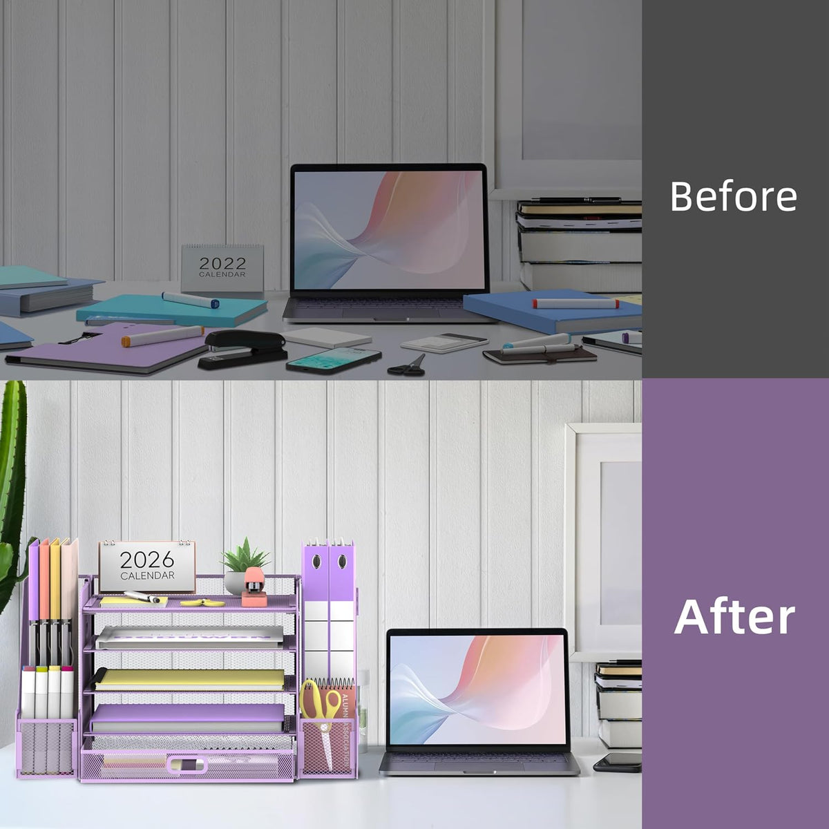 SUPEASY Mesh Desk Organizer with File Holder, 5-Tier Paper Letter Tray Organi...