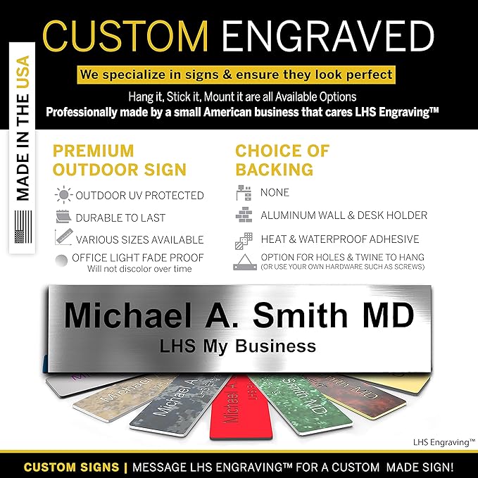 Door Name Plate Personalized for Office Brushed Steel Plastic Name Plate Black - Image 3