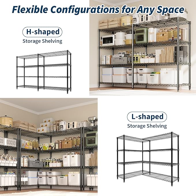 MilleLoom Metal Storage Shelves 4-Tiers, Adjustable Standing Wire Rack Shelf - Image 4