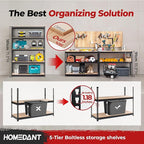 HOMEDANT 47.7" W Deep 5 Tier Heavy Duty Garage Shelving Adjustable Metal Rack - Image 3