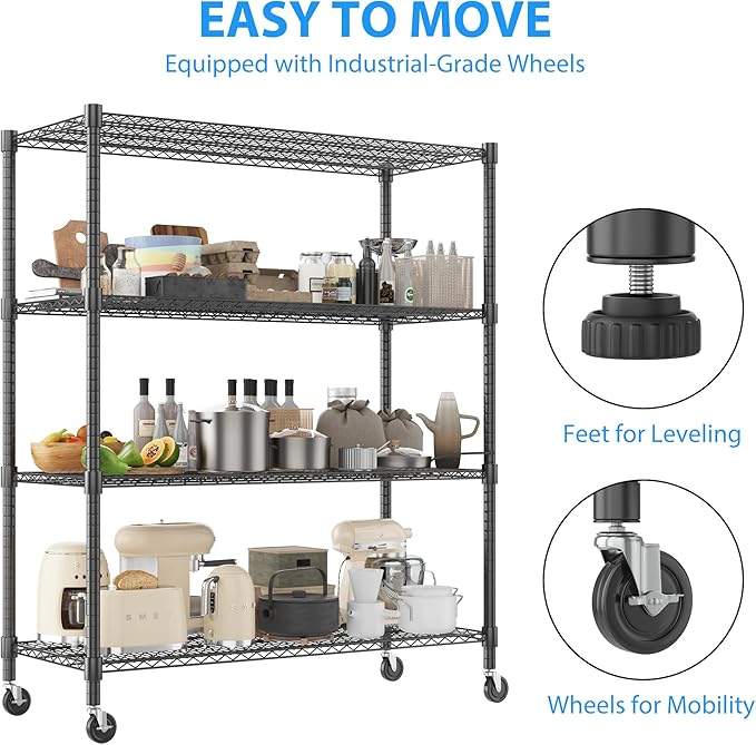 Homdox 60”W Storage Shelves, 4 Tier Heavy Duty Wire Shelving Unit - Image 5