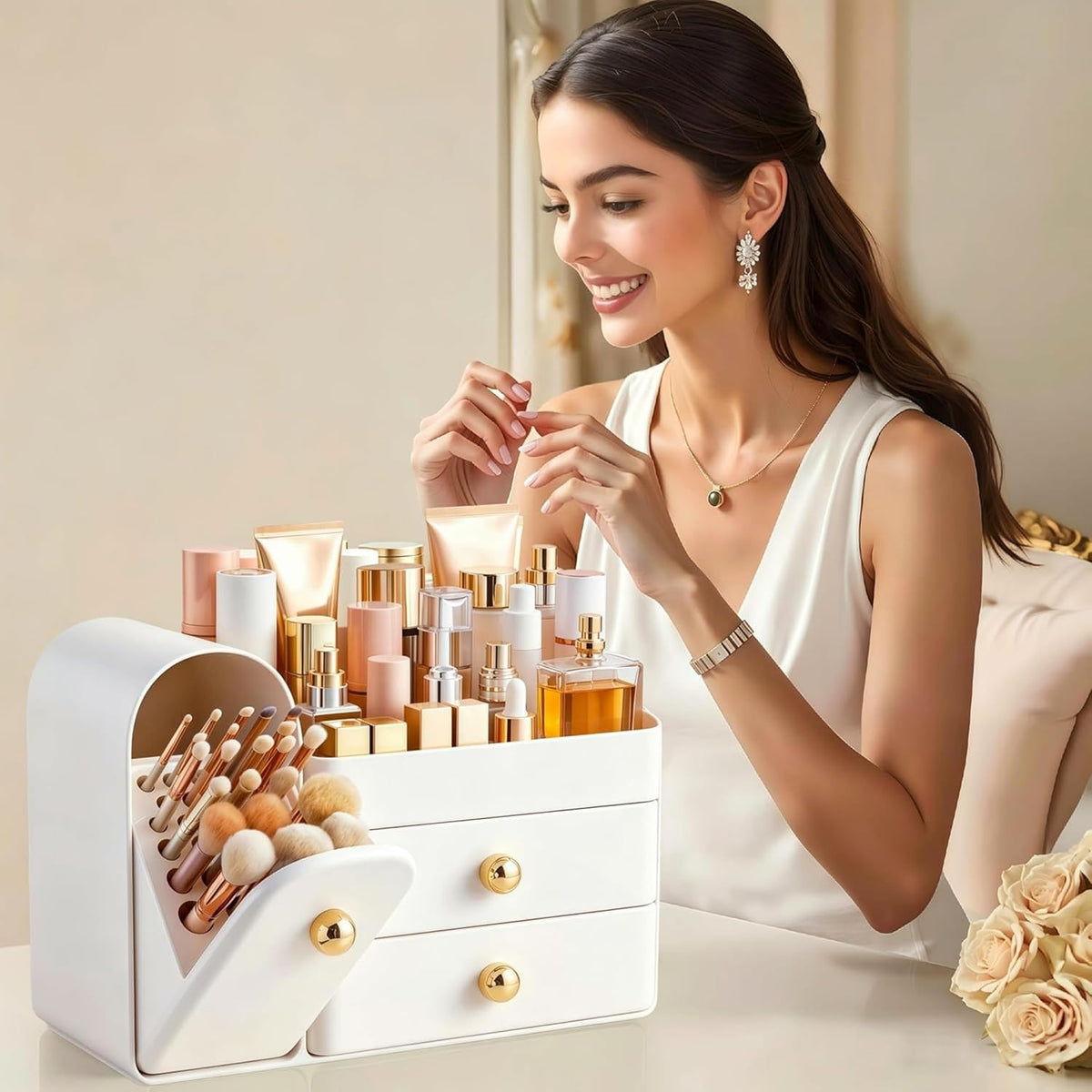 HBlife Makeup Organizer Countertop with Drawers, Vanity Organizers with Brush...