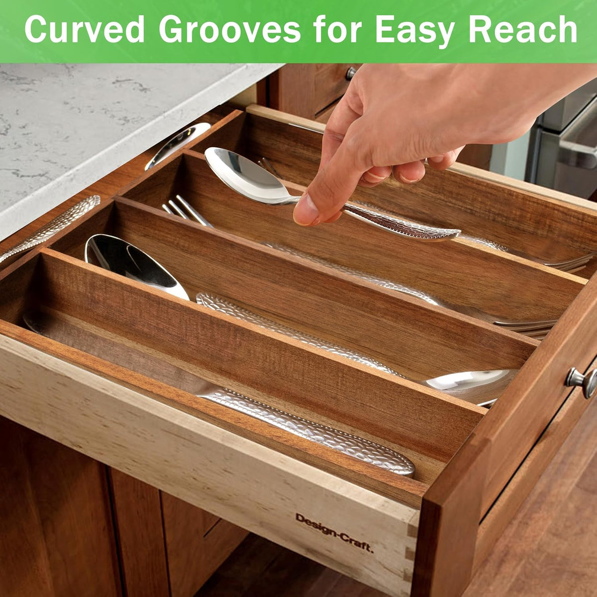 Greenual Acacia Wood Silverware Organizer 10 In Utensil Organizer Silverware ...