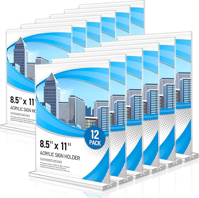 Eocnrhe Acrylic Sign Holder 8.5 x 11 12 Pack, Double-Sided Clear Sign Holder by Unknown