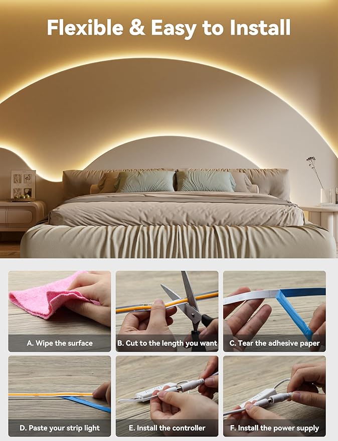PAUTIX COB LED Strip Light, LED Lights 16.4ft, UL Listed Warm White 2700K - Image 6