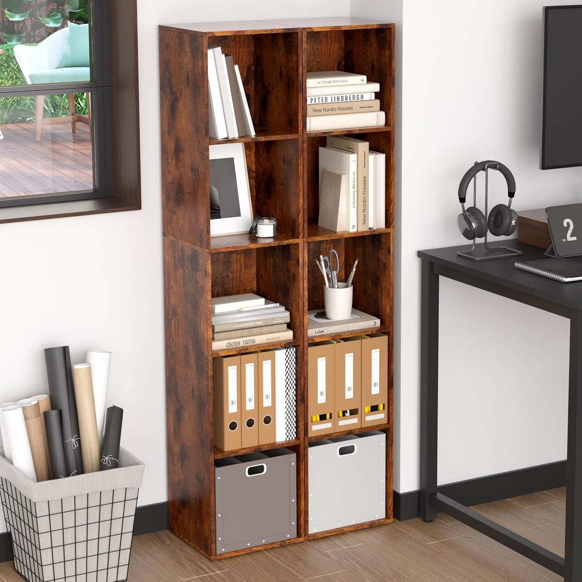 Cube Storage Organizer, 5 Cube Retro Bookshelf, Freestanding 5 Tier Open Shel...