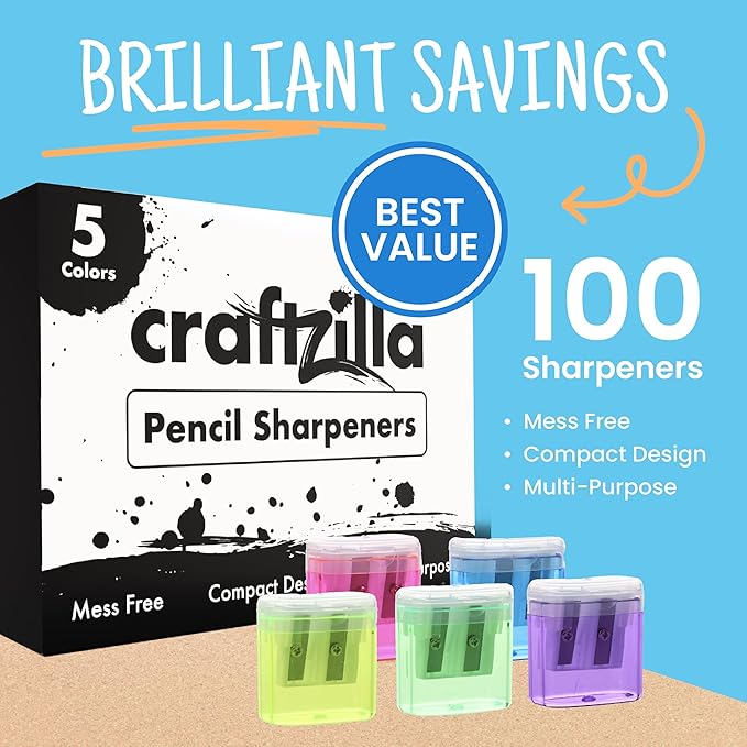 Craftzilla Pencil Sharpener 100 Pack, Manual Pencil Sharpeners Bulk - Image 3