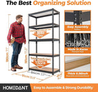 HOMEDANT 35.9" W 5 Tier Heavy Duty Garage Shelving Adjustable Metal Rack - Image 2