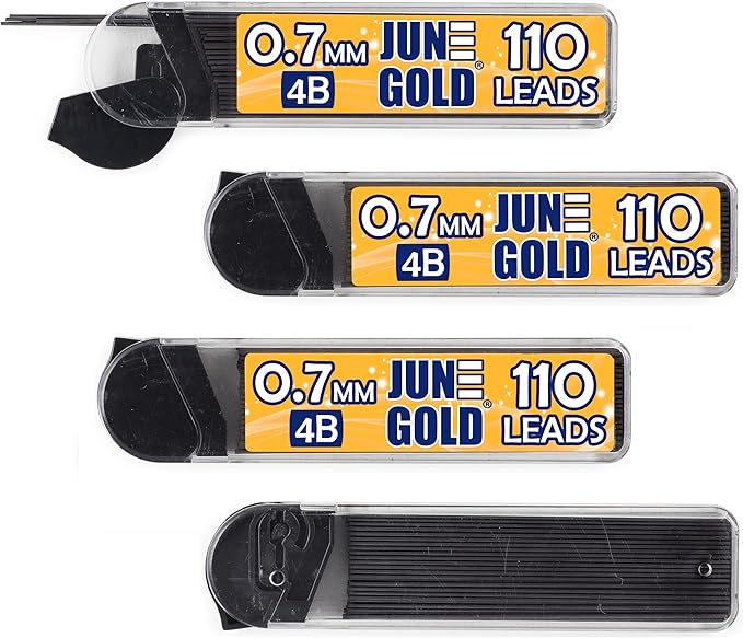 June Gold 440 Pieces, 0.7 mm 4B Lead Refills, 110 Pieces Per Dispenser by JuneGold
