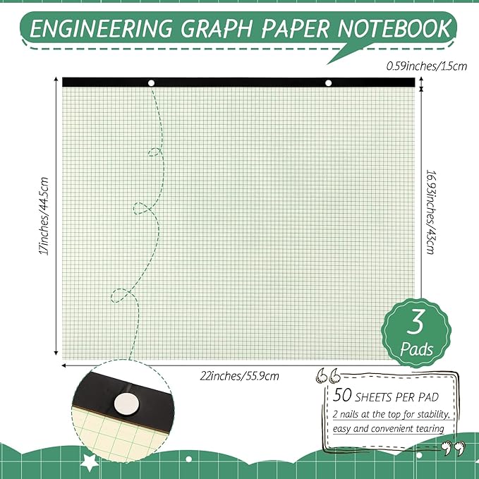 Fainne 3 Pcs Large Engineering Graph Paper Grid Graph Paper Pad Giant Drafting - Image 2