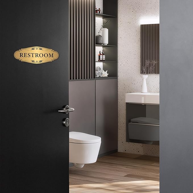 Restroom Sign Sticker for Business & Home, Self-Adhesive Brushed Gold Elegant - Image 6