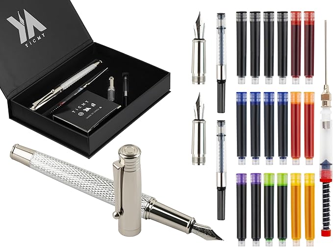 YICMY Fancy Fountain Pen Set – Fine & Medium Nibs, Includes 18 Ink Cartridges by YICMY