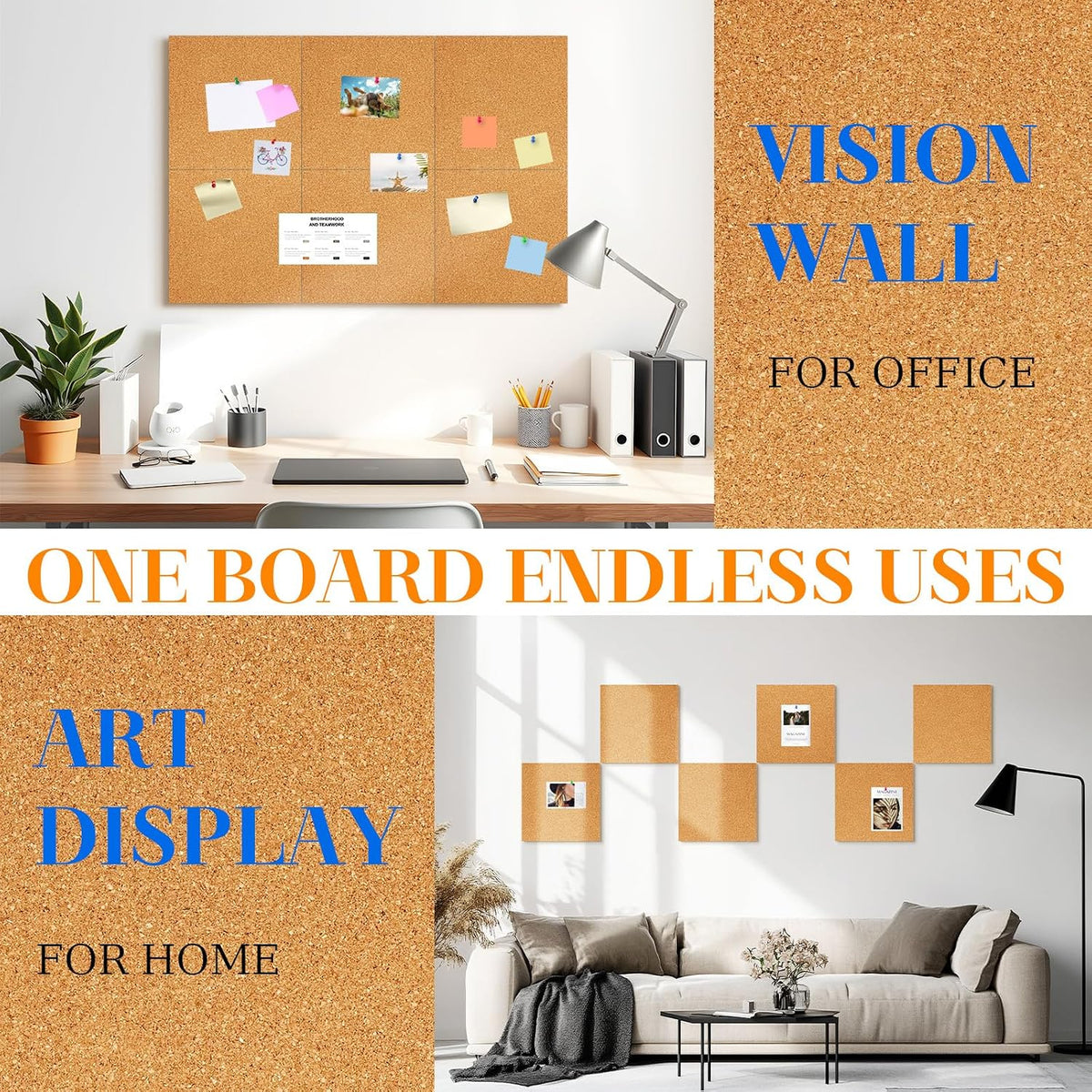 DOLLAR BOSS Cork Board Tiles, 6 Packs 12" x 12" 1/2" Thick Bul...