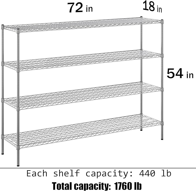 Regal Altair 18" Deep x 72" Wide x 54" Height Wire Shelving Kit | 4-Tier | NSF - Image 3