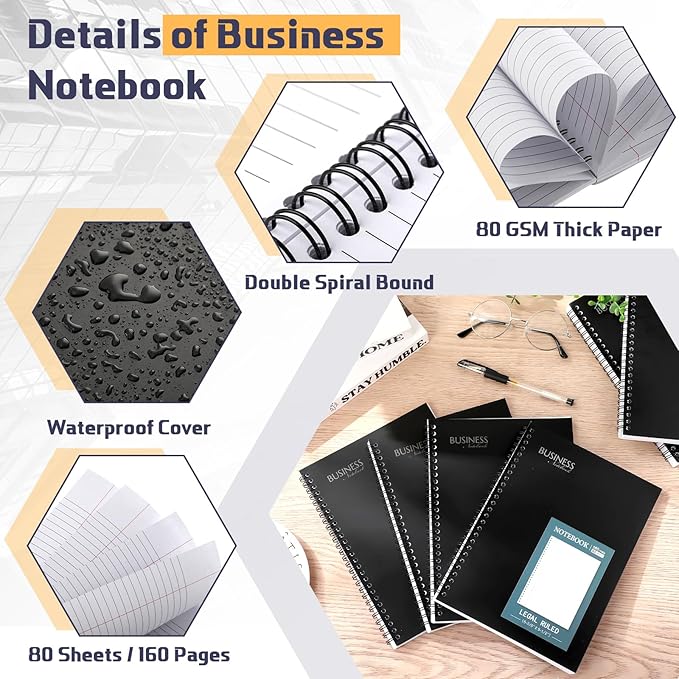 Resurhang 8 Pack Wirebound Business Notebook Legal Ruled Spiral Notebook 6-5/8" - Image 3