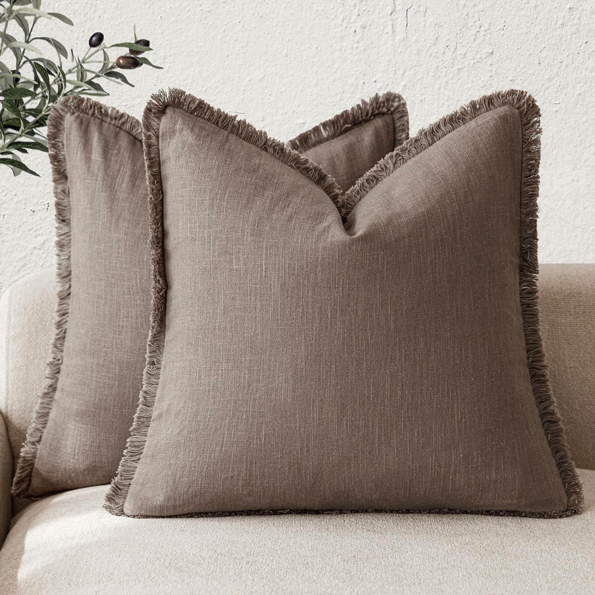 Foindtower Set of 2 Decorative Linen Fringe Throw Pillow Covers Boho Farmhouse