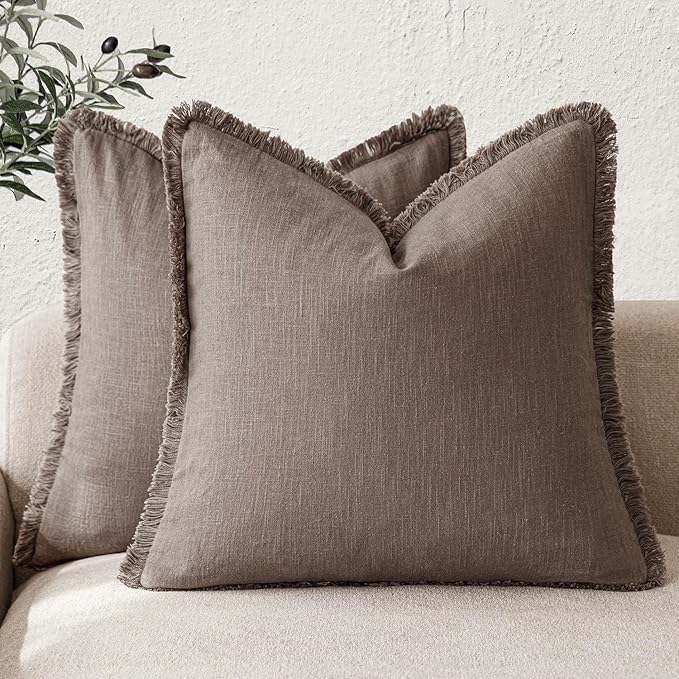 Foindtower Set of 2 Decorative Linen Fringe Throw Pillow Covers Cozy Farmhouse by Foindtower