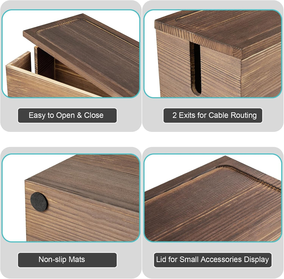 Large Cable Management Box, Burnt Wood Cord Organizer Box for Desk, Floor, Of...