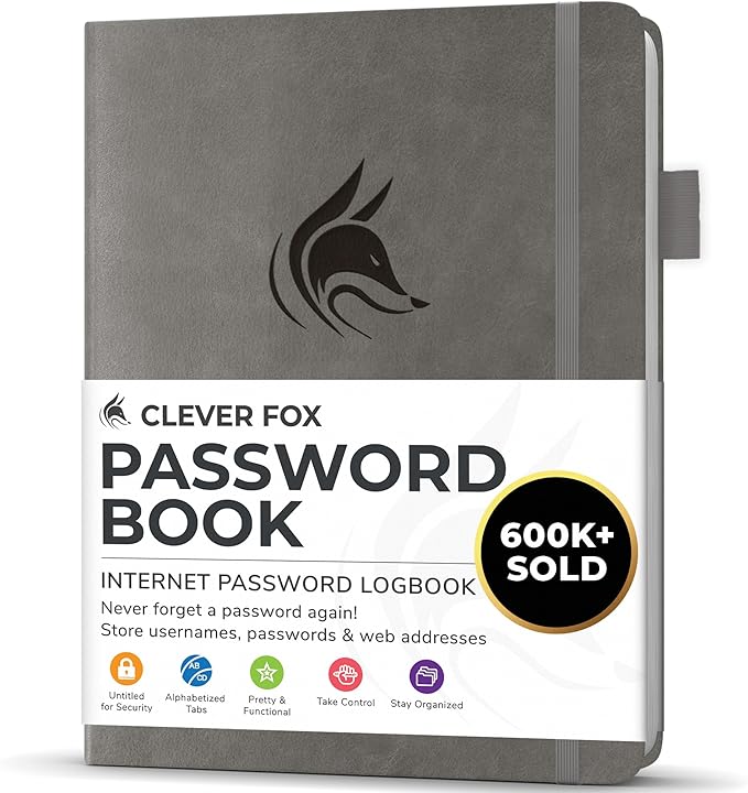 Clever Fox Password Book with alphabetical tabs. Internet Address Organizer by CleverFox