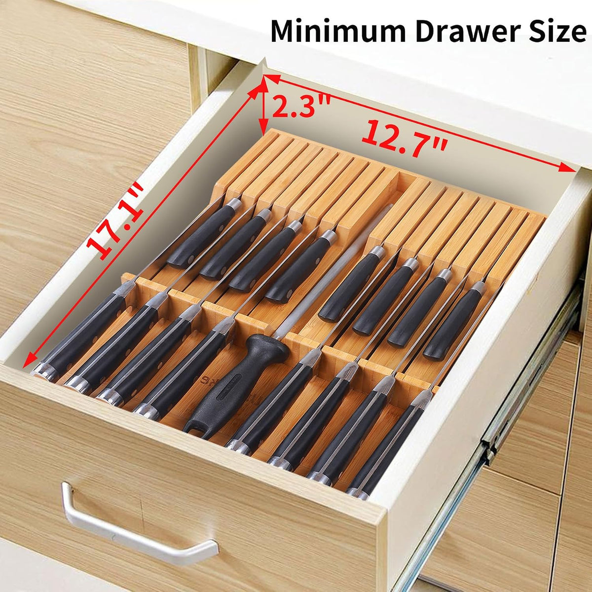 Utoplike In-drawer Knife Block Bamboo Kitchen Knives Drawer Organizer Large