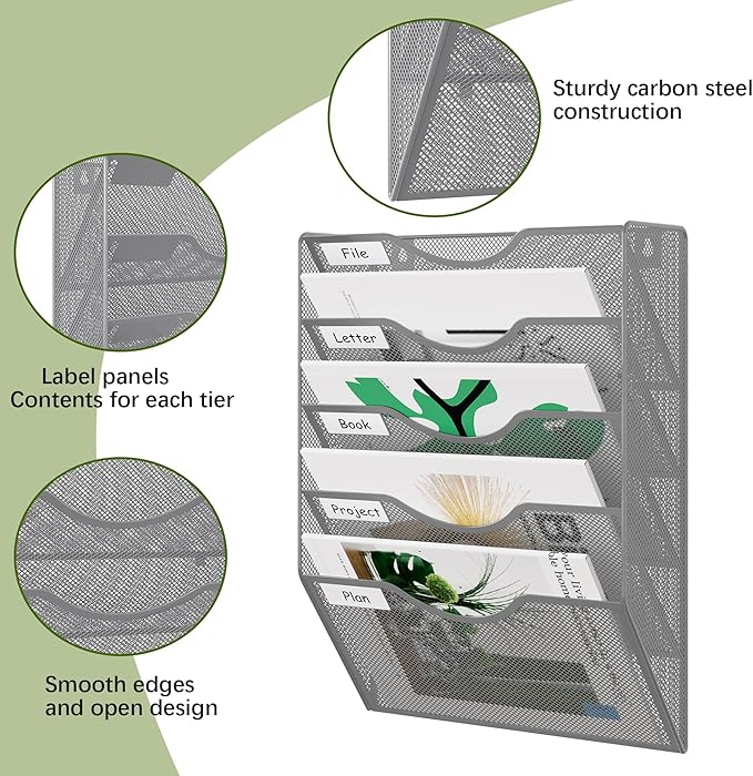 EasyPAG 5 Pocket Mesh Wall File Organizer, Hanging Paper Folder Holder - Image 3