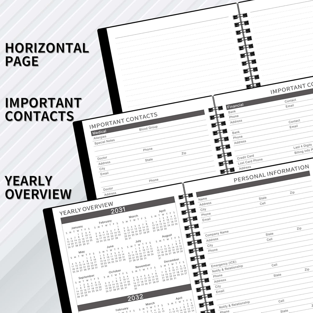 2027-2031 Monthly Planner/Calendar - Jan. 2027 - Dec. 2031, 6.2" x 8.3" | Monthly Planner, 5 Year, Multi Year Calendar 2027-2031 with Twin-Wire Binding, Tabs, Storage Pocket - Black