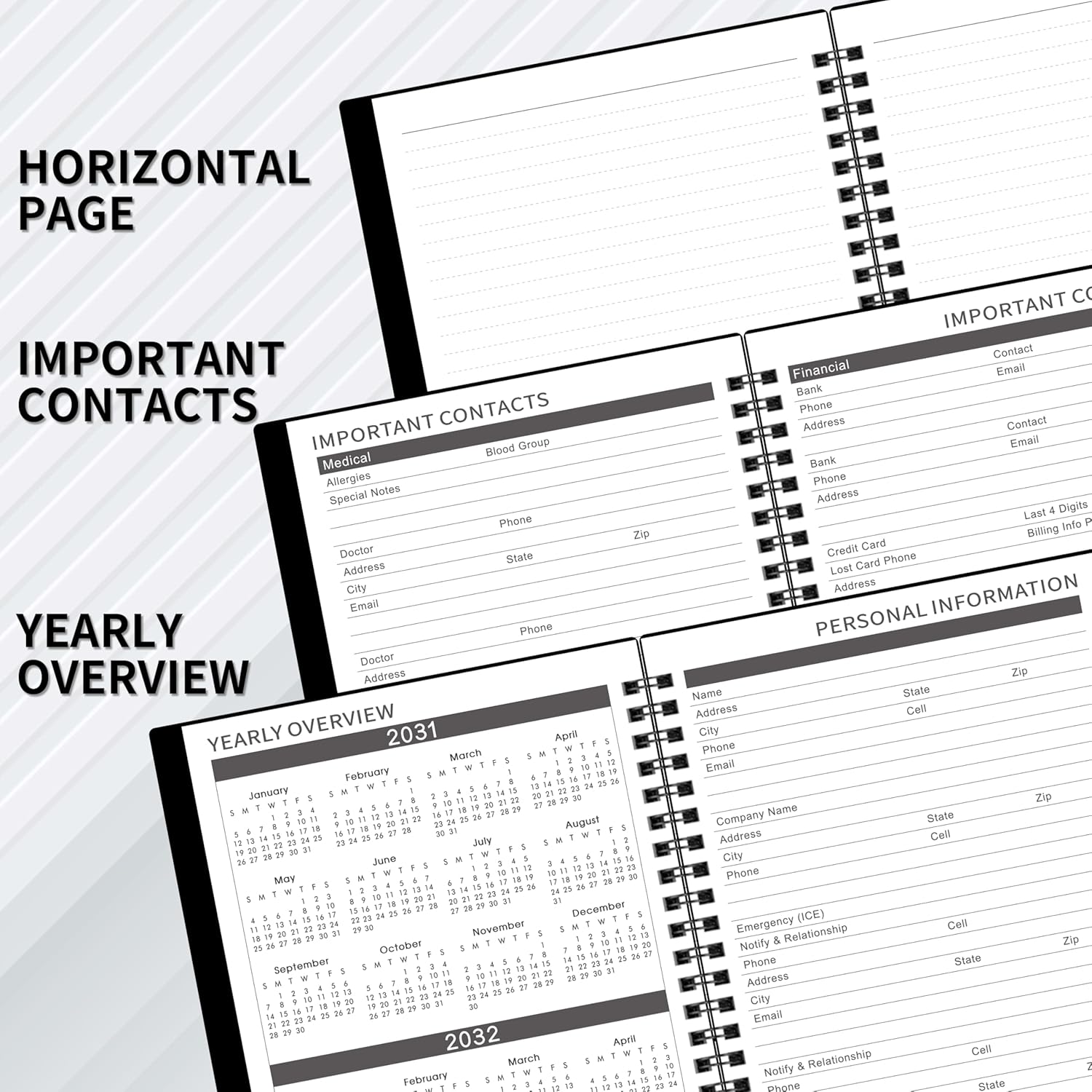 2027-2031 Monthly Planner/Calendar - Jan. 2027 - Dec. 2031, 6.2" x 8.3" | Monthly Planner, 5 Year, Multi Year Calendar 2027-2031 with Twin-Wire Binding, Tabs, Storage Pocket - Black