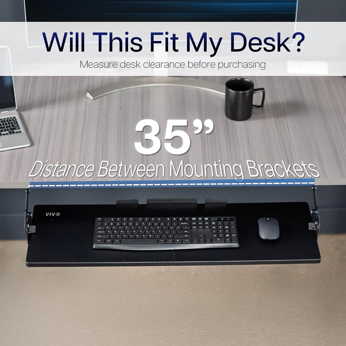 VIVO Black Under Desk 34 x 11 in Adjustable Keyboard Tray, MOUNT-KB34S