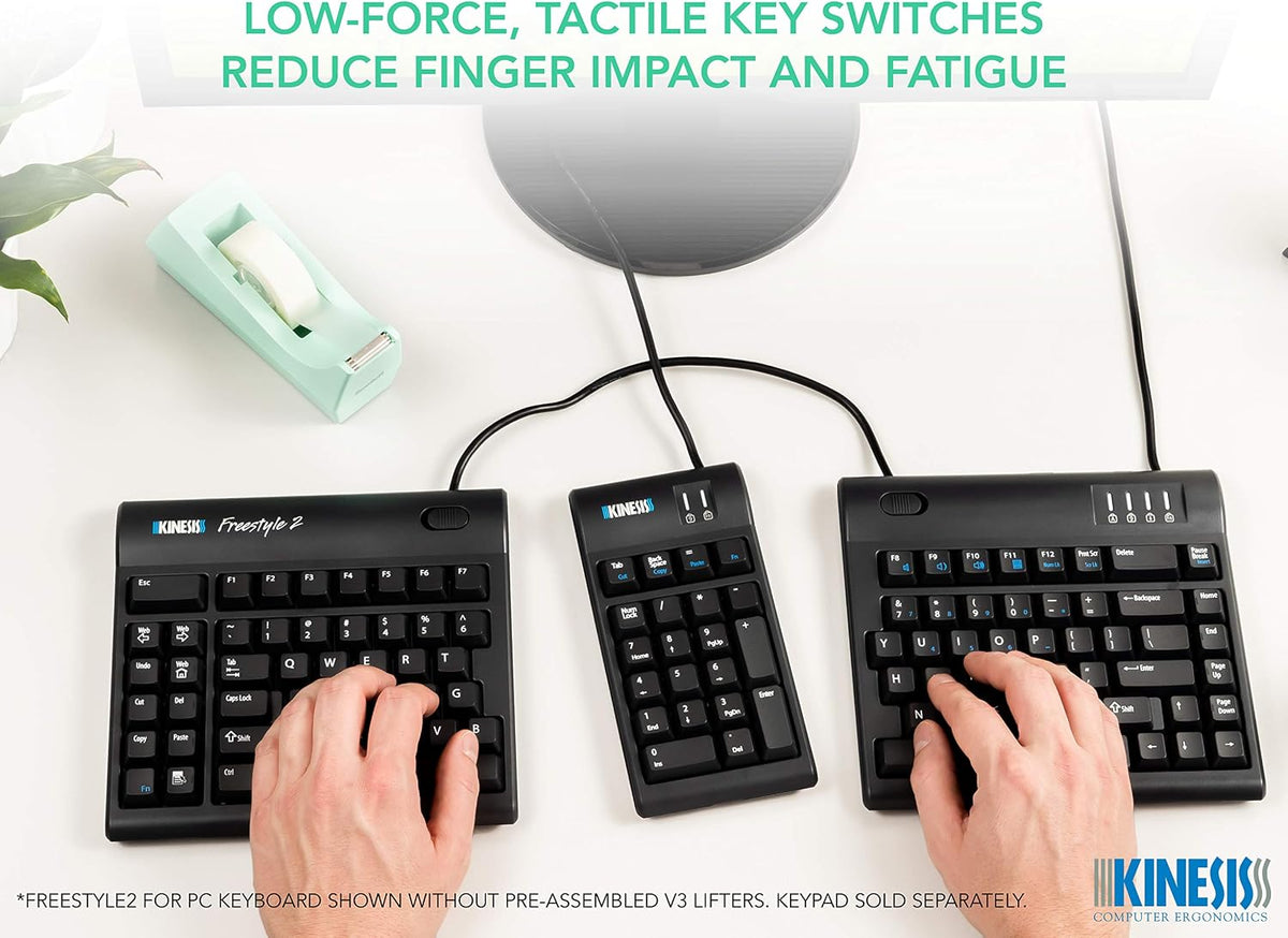 KINESIS Freestyle2 USB-A Ergonomic Keyboard w/ VIP3 Lifters for PC (9" S...