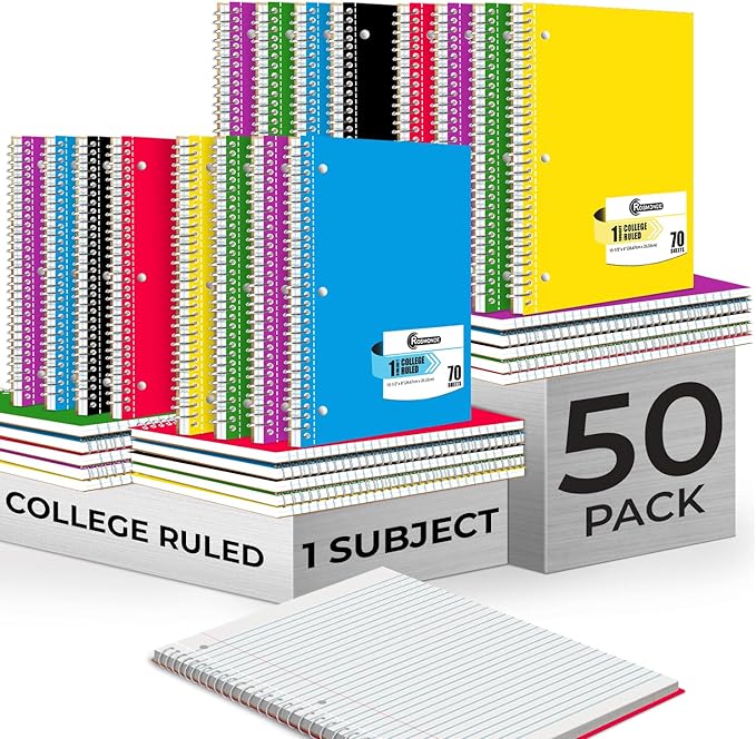 Rosmonde 50 Pack, 1 Subject Spiral Notebook College Ruled Bulk, 140 Pages by Rosmonde