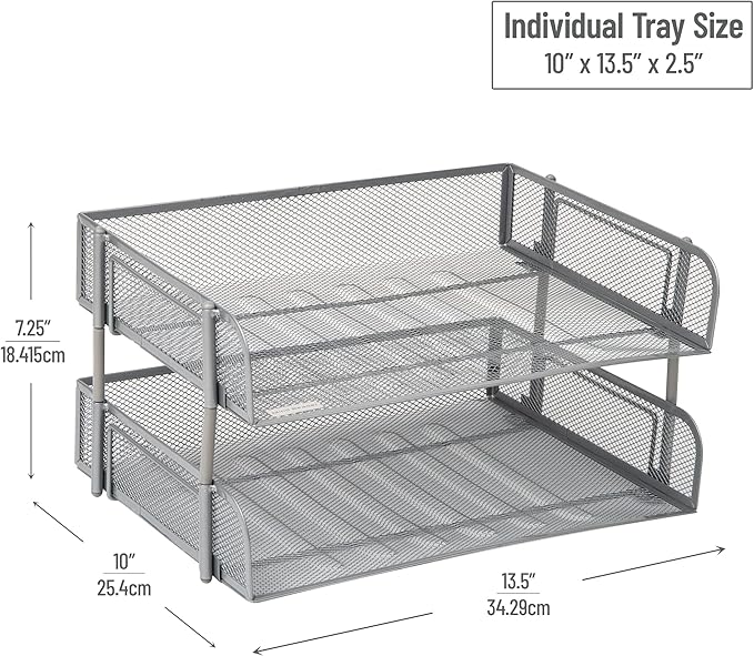 Mind Reader Stackable Paper Tray, Desktop Organizer, File Storage, Metal Mesh - Image 3