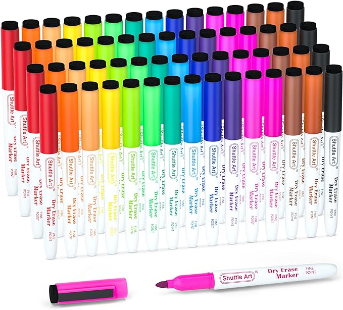 Dry Erase Markers, Shuttle Art 60 Bulk Pack 15 Colors Magnetic Whiteboard by ShuttleArt