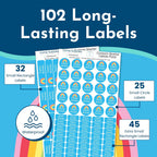 Name Bubbles - Kids Custom Name Labels for Daycare, School, Camp (102 Labels) - Personalized Waterproof Name Stickers for Clothes Tags, Lunch Boxes, Water Bottles, & School Supplies (Flowers)