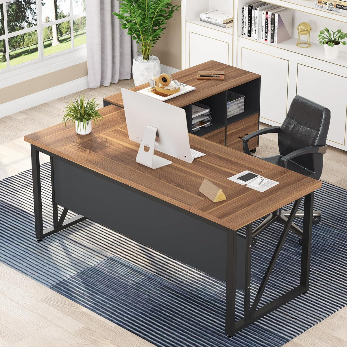 Tribesigns 63 inches Executive Desk and 47" lateral File Cabinet, L-Shap...