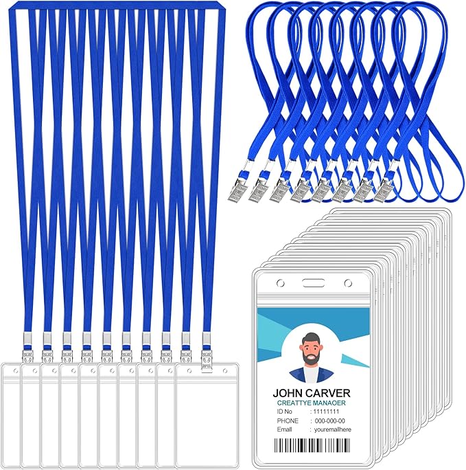 100 Pcs Clear Vertical Badge Id Card and 100 Pcs Lanyard, Reusable Lanyards by Orcielo