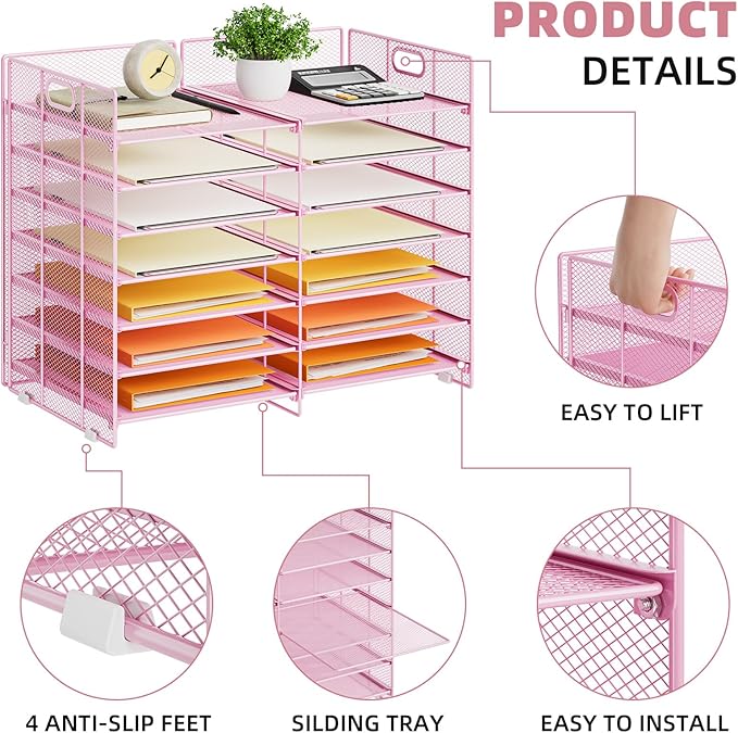 Marbrasse Desktop Literature Organizer, 12 Compartments Mesh Paper Organizer - Image 4