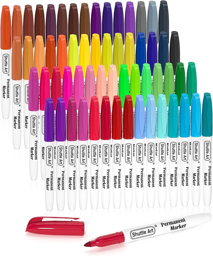 Shuttle Art 60 Colors Permanent Markers, Fine Point, Works on Plastic, Metal by ShuttleArt